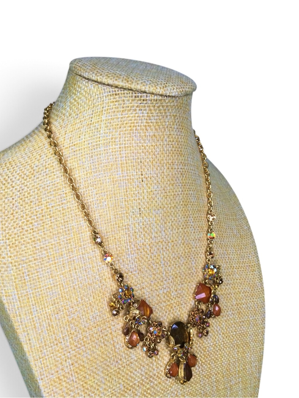 Amber & Aurora Borealis Crystal Statement Bib Necklace - Picture 3 of 15